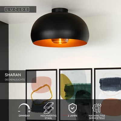 Lucide SHARAN - Deckenleuchte - Ø 38 cm - 1xE27 - Schwarz